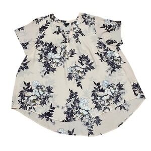 Torrid 3X Floral Georgette Hi-Low Short Sleeve Blouse Pink Split Neck Feminine